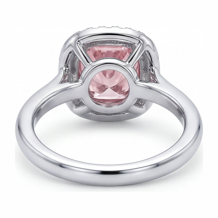 Bague en diamant rose de laboratoire 2,75 carats halo coussin en Or Blanc 14 carats