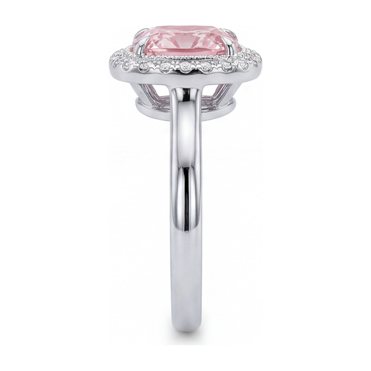 Bague en diamant rose de laboratoire 2,75 carats taille coussin halo en or blanc 14 carats
