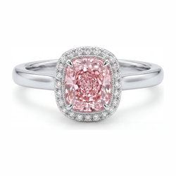 Bague en diamant rose de laboratoire 2,75 carats taille coussin halo en or blanc 14 carats