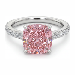 Bague en diamant rose de laboratoire 2,75 carats taille coussin pavée en or blanc 14 carats