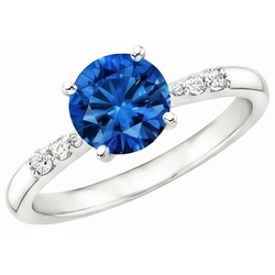 2.75 carats. Bague en diamant avec saphir rond bleu