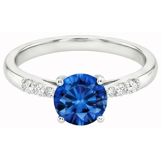 2.75 carats. Bague en diamant avec saphir rond bleu