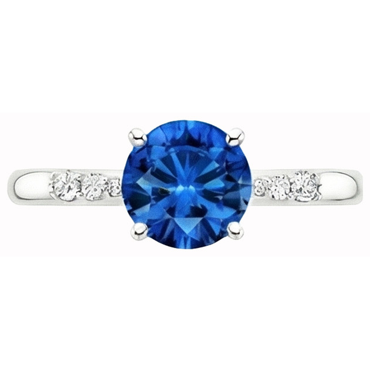 2.75 carats. Bague en diamant avec saphir rond bleu
