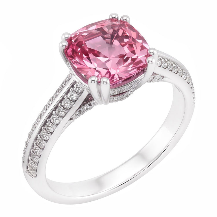 2.81 carats. Coussin Bague de Fiançailles Saphir Rose Pierre Gemme
