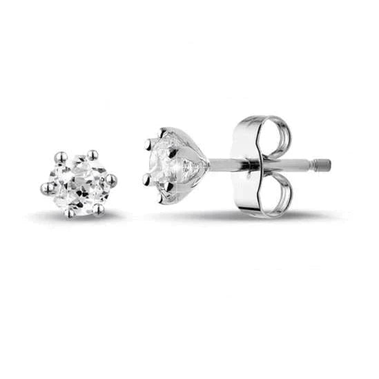 2 CT. Boucles d'Oreilles Clous Femme Réel Diamant Serti Couronne Or Blanc 14K