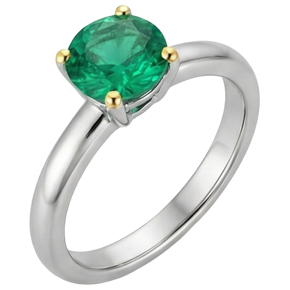 Bague Pierre Précieuse Or Deux Tons 14 Carats avec Émeraude Colombienne – vue de côté
