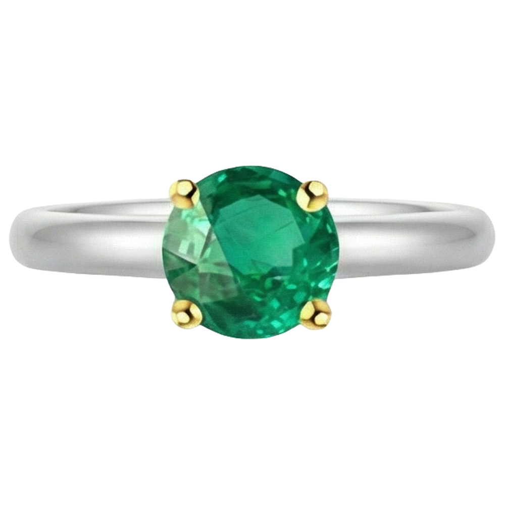 Taille Ronde Émeraude Colombienne bague en Or Deux Tons 14 Carats – vue d'angle