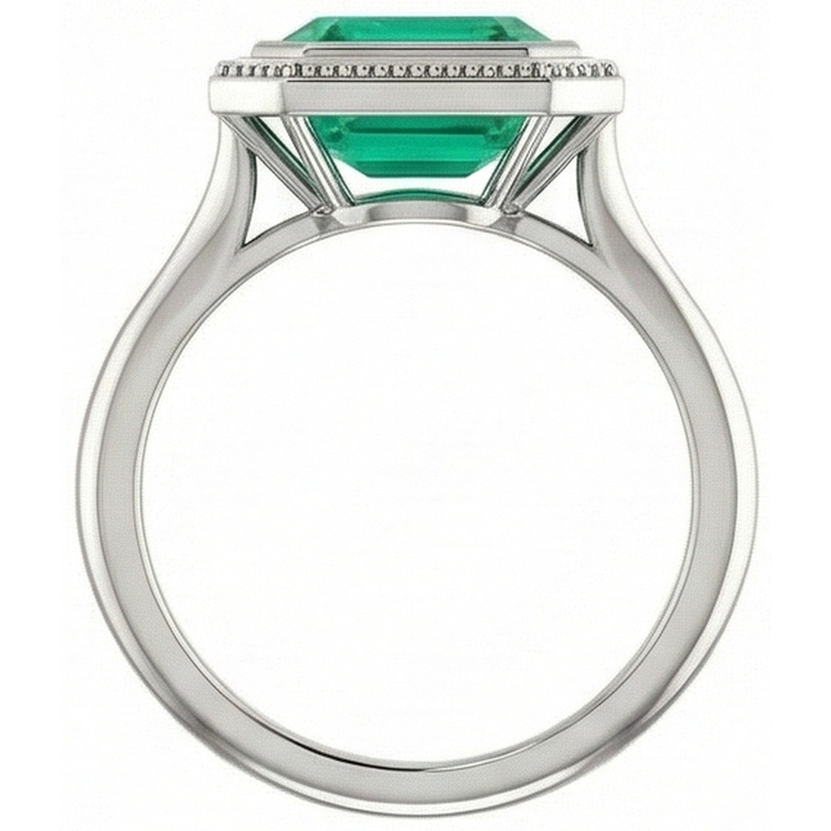 Bague avec Gemme Or Bicolore 14 Carats avec Émeraude Colombienne – vue de dessus
