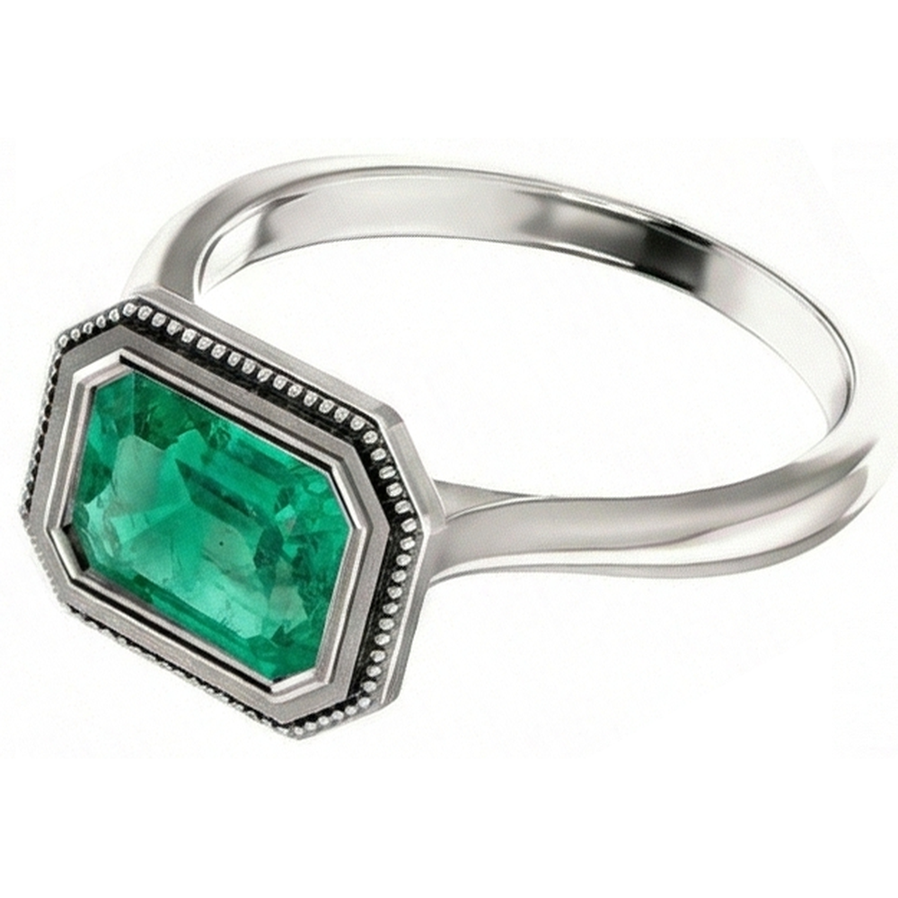 Émeraude Colombienne Bague avec Gemme 2 carats Or Bicolore 14 Carats – vue d'angle