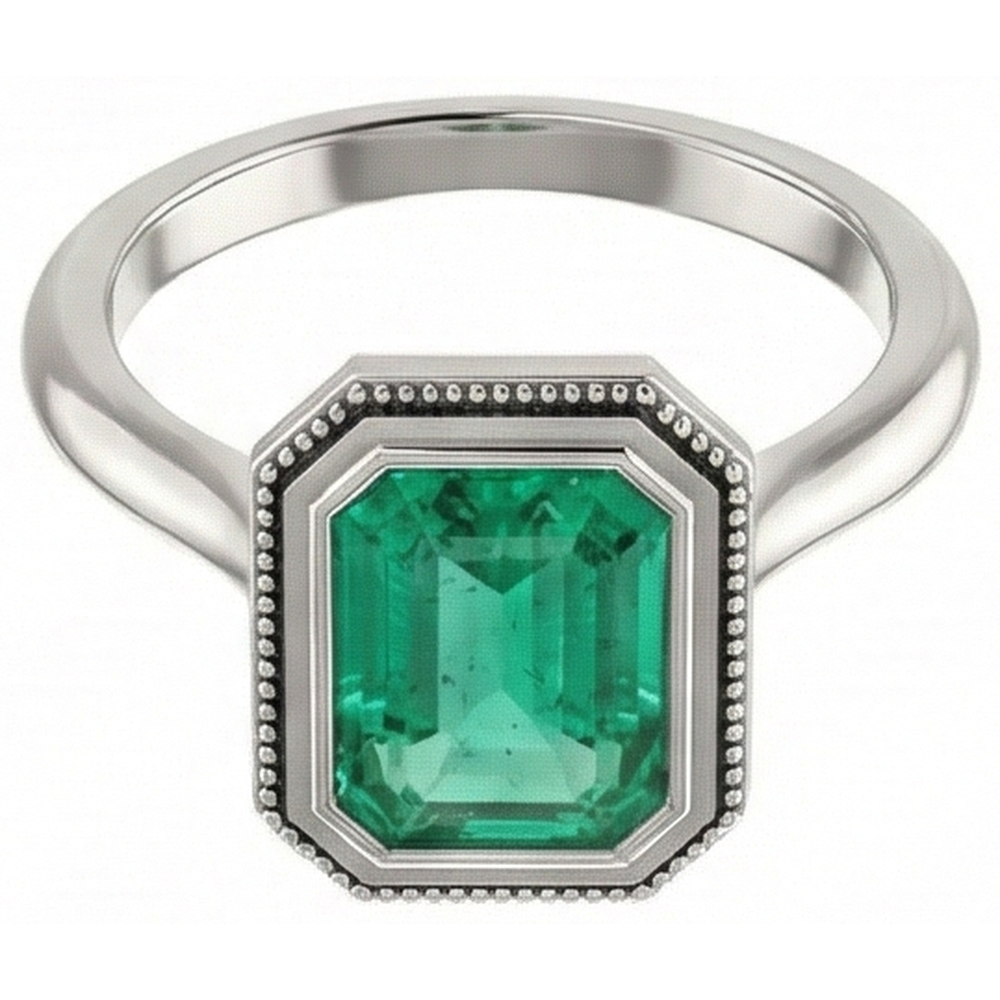 Émeraude Colombienne Taille à Degrés Bague avec Gemme en Or Bicolore 14 Carats – vue de face
