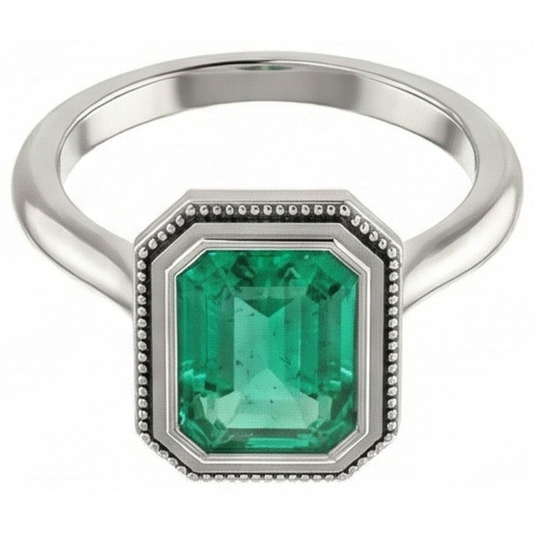 Émeraude Colombienne Taille à Degrés Bague avec Gemme en Or Bicolore 14 Carats – vue de face