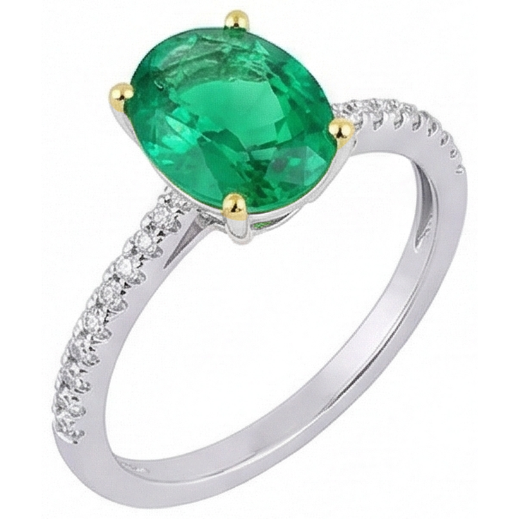 Émeraude Bague Pierre Précieuse 2-carats Or Bicolore 14 Carats – vue de côté