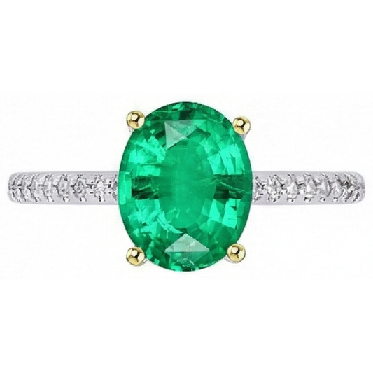 Ovale Émeraude bague en Or Bicolore 14 Carats – vue de face