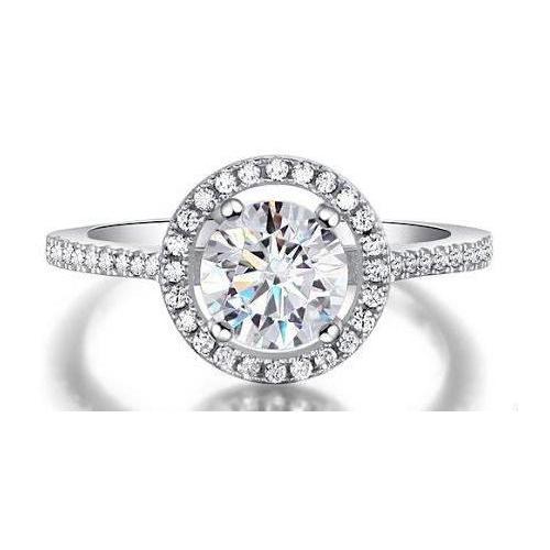2 Carats Bague De Fiançailles Naturel Diamants Etincelants Halo Or Blanc 14K