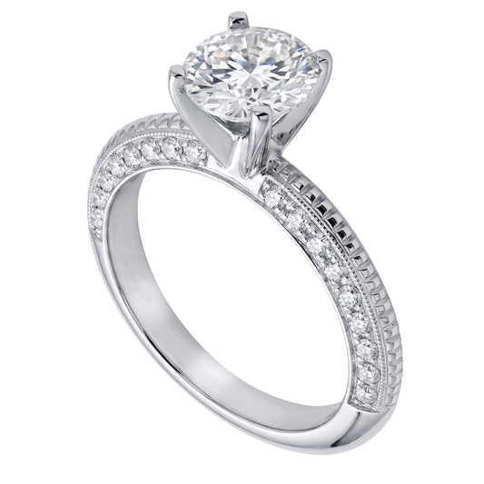 2 Carats. Bague de Fiançailles Ronde Micro Pavé de Naturel Diamants Naturels Extraits des Mines ( et non cultivés en laboratoire ) Or Blanc 14K