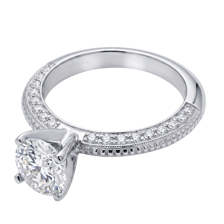 2 Carats. Bague de Fiançailles Ronde Micro Pavé de Naturel Diamants Naturels Extraits des Mines ( et non cultivés en laboratoire ) Or Blanc 14K