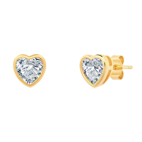 2 Carats Coeur Lunette Véritable Diamant Boucles D'Oreilles Clous Or Jaune