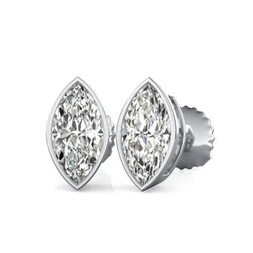 2 Carats Lunette Sertie Marquise Clou Réel Diamant Femme Boucle D'oreille Or