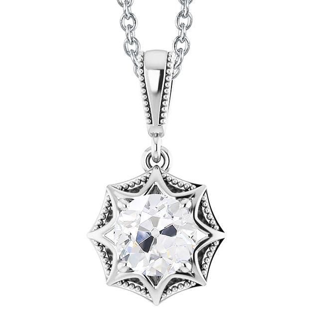 2 Carats Solitaire Vieux mineur Femmes Naturel Diamant Pendentif Étoile Style Or