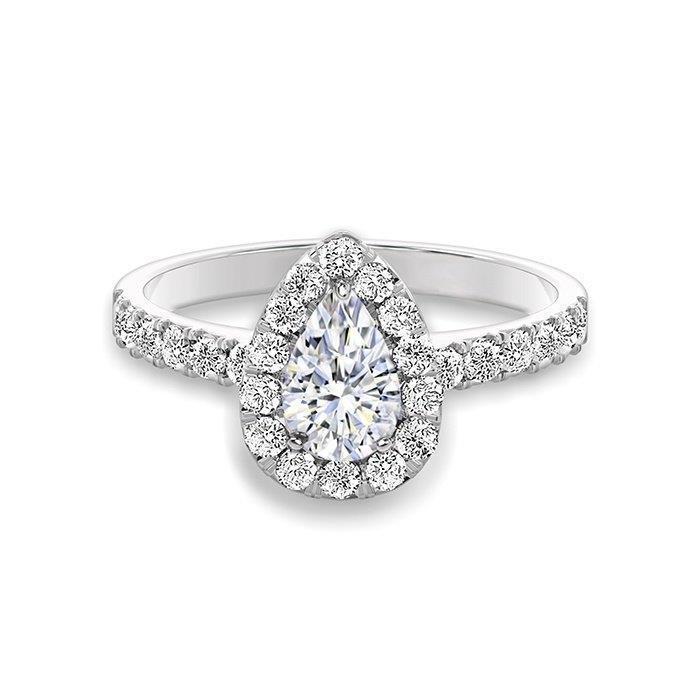 2 Carats. Bague De Fiançailles Halo De Réel Diamants Taille Poire Or Blanc 14K