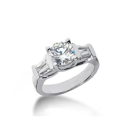 2 Carats. Bague Réel Diamants Ronds & Baguettes Style Trois Pierres