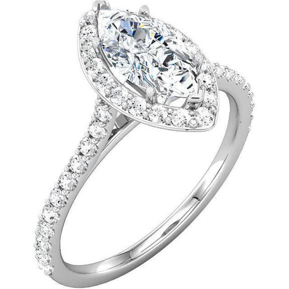 2 Ct. Halo Réel Diamant Marquise & Alliance Ronde
