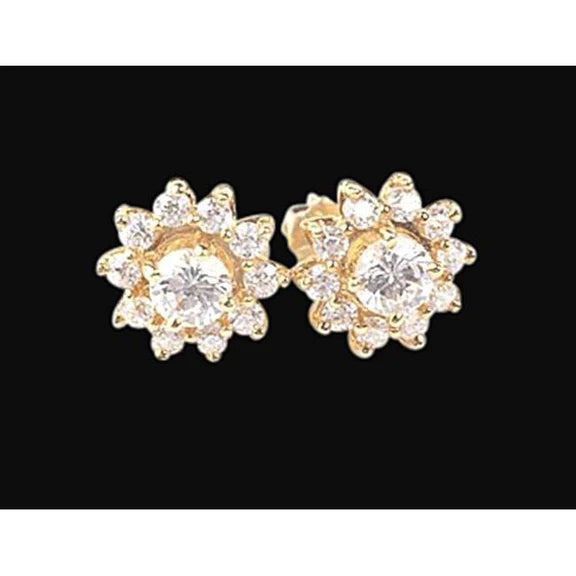 2 Cts. Paire D e Clous d'Oreilles Naturel Diamants Halo Or Jaune Nouveau