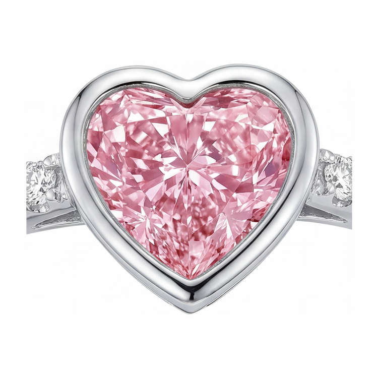 Bague Diamant Cœur Rose 2 Carats de Laboratoire Lunette Or Blanc 14 Carats