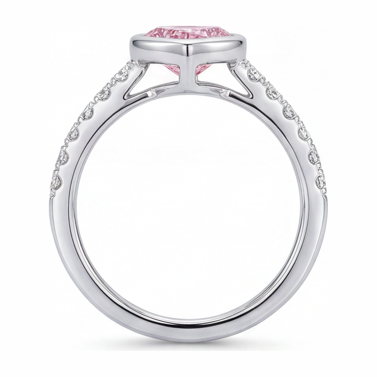 Bague Diamant Cœur Rose 2 Carats de Laboratoire Lunette Or Blanc 14 Carats