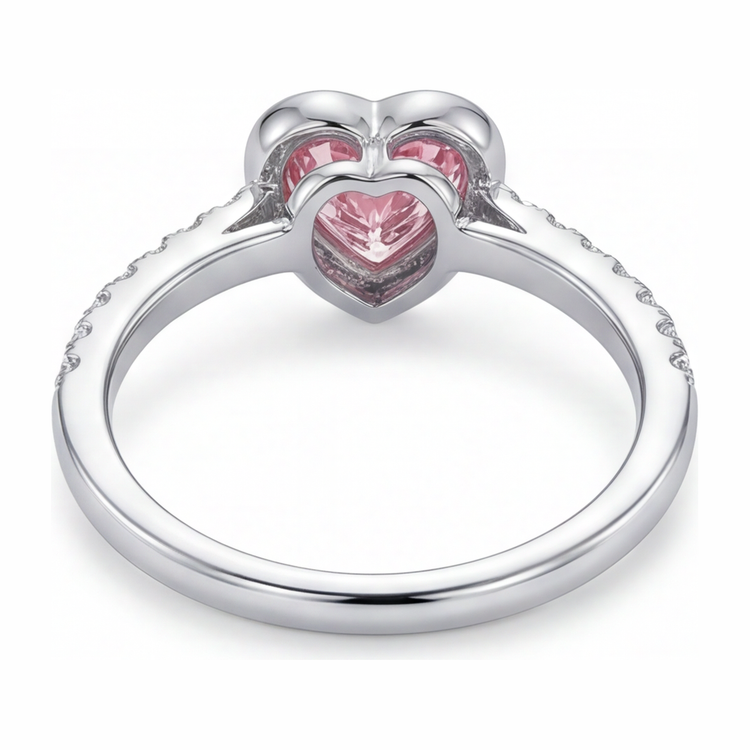 Bague en diamant cœur rose 2 carats de laboratoire, lunette en or blanc 14 carats