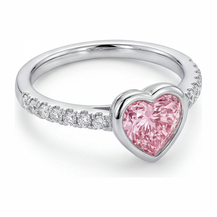 Bague en diamant cœur rose 2 carats de laboratoire, lunette en or blanc 14 carats