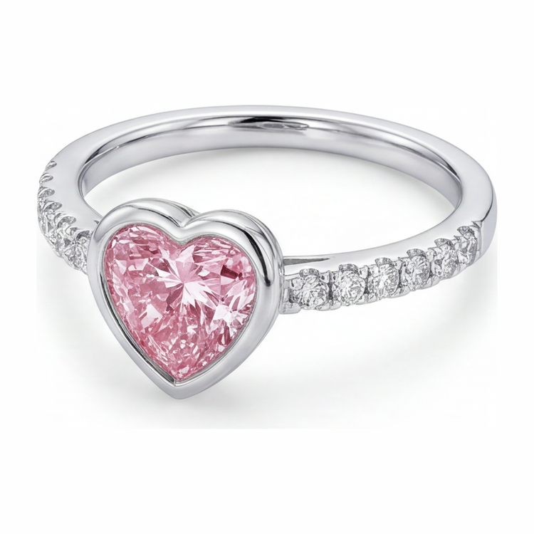 Bague Diamant Cœur Rose 2 Carats de Laboratoire Lunette Or Blanc 14 Carats