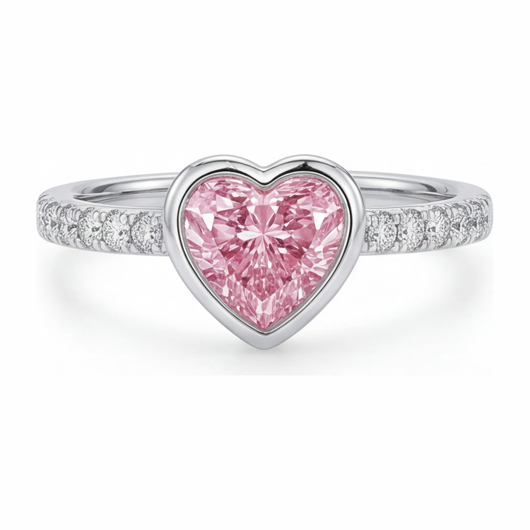 Bague en diamant cœur rose 2 carats de laboratoire, lunette en or blanc 14 carats