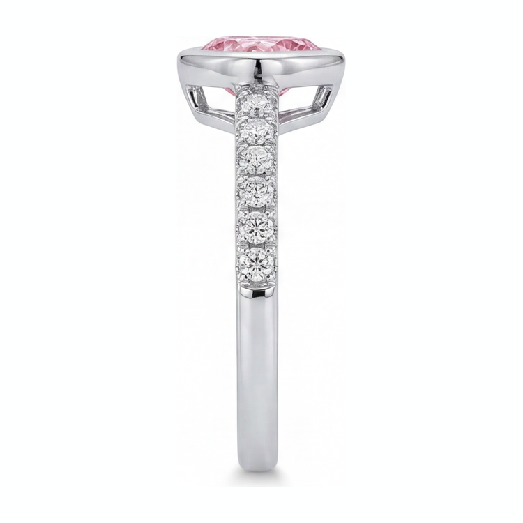 Bague en diamant cœur rose 2 carats de laboratoire, lunette en or blanc 14 carats