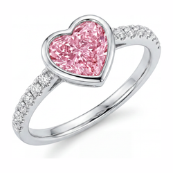 Bague Diamant Cœur Rose 2 Carats de Laboratoire Lunette Or Blanc 14 Carats