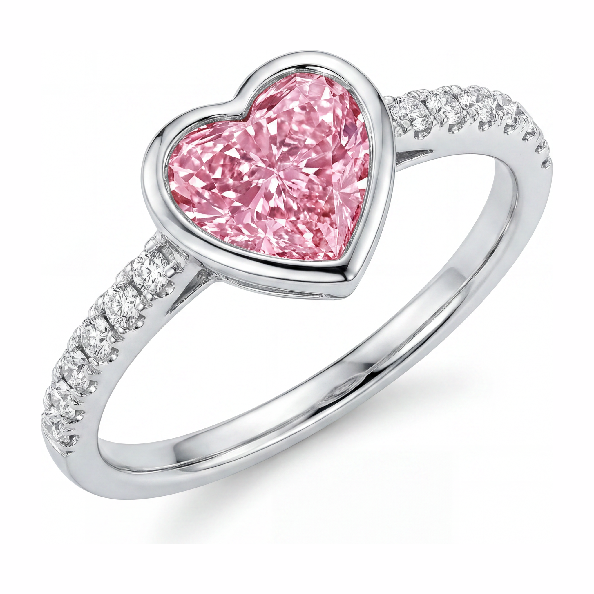Bague en diamant cœur rose 2 carats de laboratoire, lunette en or blanc 14 carats