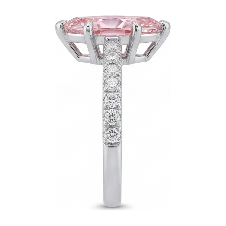 Bague en Or Blanc 14 carats avec Diamant Rose de laboratoire 2 carats taille Marquise pavée