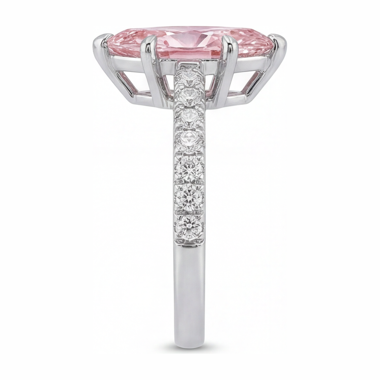 Bague en Or Blanc 14 carats avec Diamant Rose de laboratoire 2 carats taille Marquise pavée