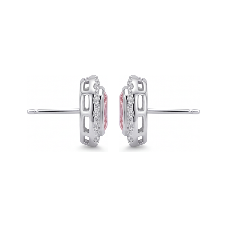 Boucles d'oreilles en diamant rose de laboratoire 2 carats taille radiant Halo en Or Blanc 14 carats
