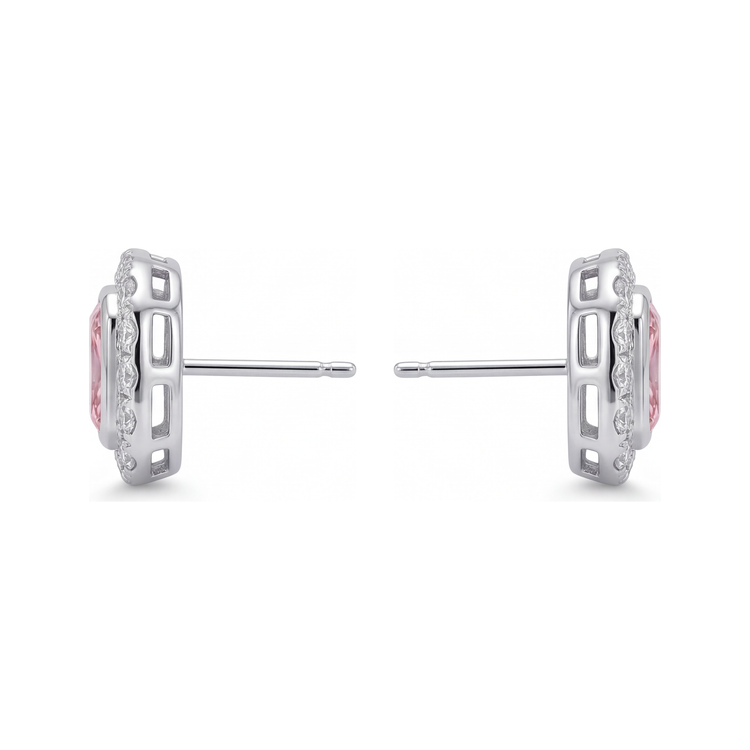 Boucles d'oreilles diamant rose 2 carats de laboratoire taille radiant halo en Or Blanc 14K