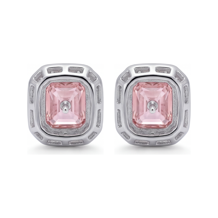 Boucles d'oreilles diamant rose 2 carats de laboratoire taille radiant halo en Or Blanc 14K