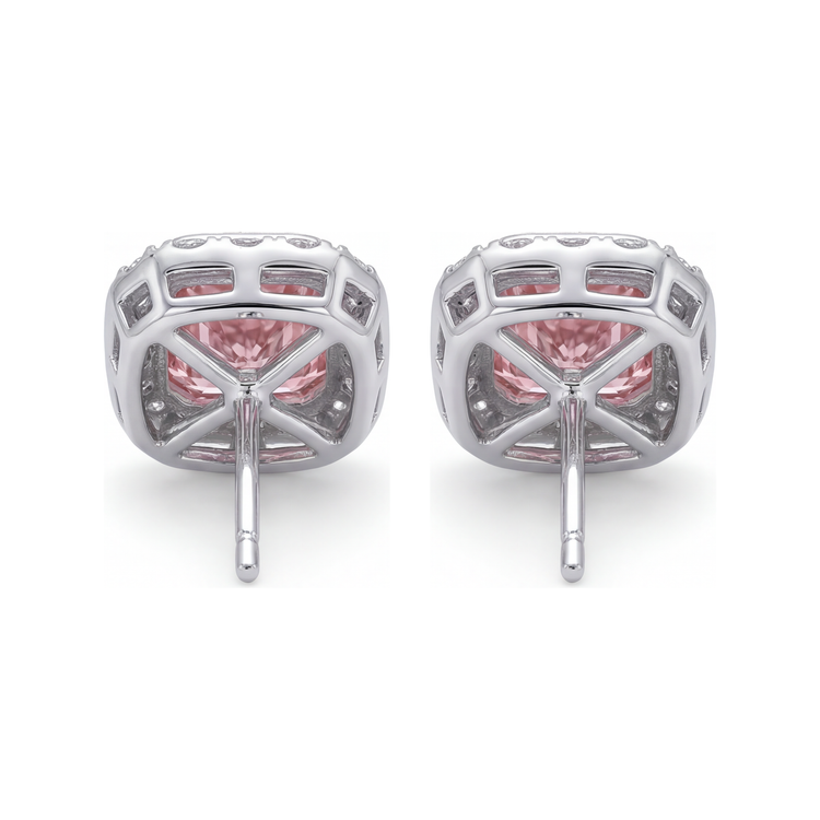 Boucles d'oreilles en diamant rose de laboratoire 2 carats taille radiant Halo en Or Blanc 14 carats