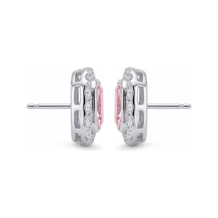 Boucles d'oreilles en diamant rose de laboratoire 2 carats taille radiant Halo en Or Blanc 14 carats