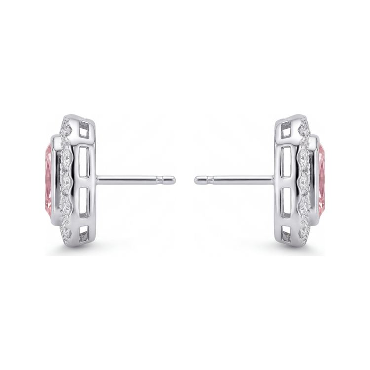 Boucles d'oreilles en diamant rose de laboratoire 2 carats taille radiant Halo en Or Blanc 14 carats