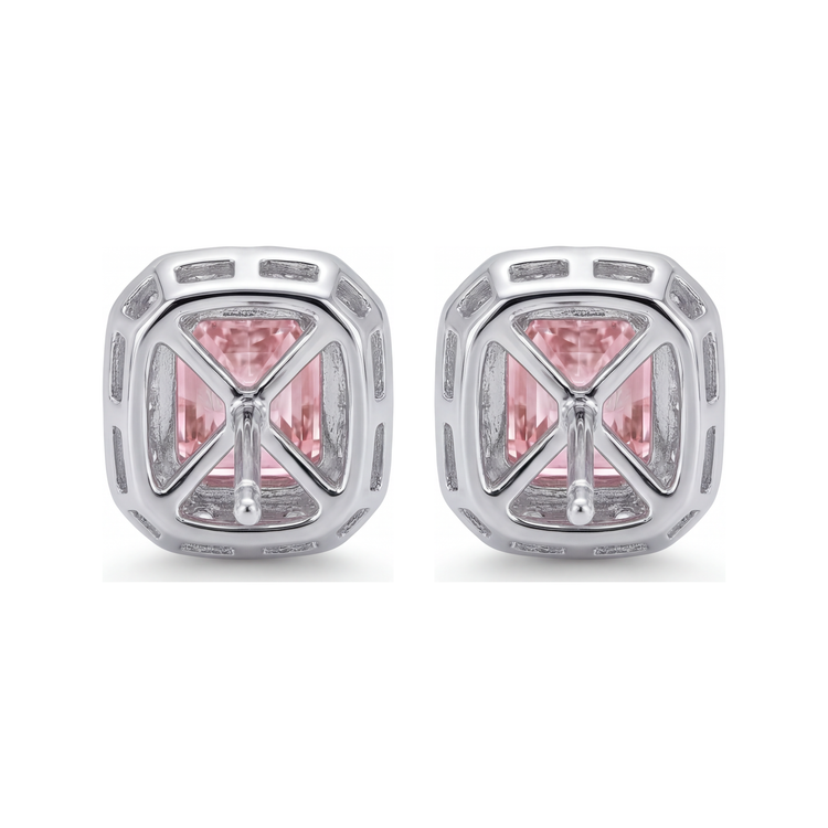Boucles d'oreilles en diamant rose de laboratoire 2 carats taille radiant Halo en Or Blanc 14 carats