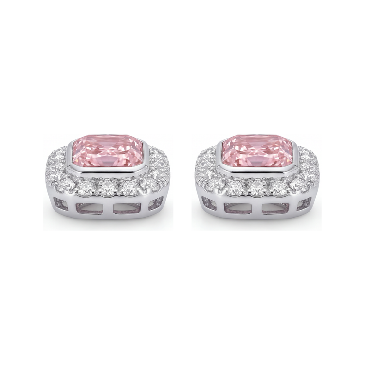Boucles d'oreilles en diamant rose de laboratoire 2 carats taille radiant Halo en Or Blanc 14 carats