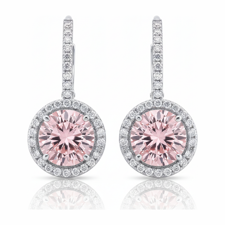 Boucles d'oreilles en diamant rose 2 carats de laboratoire Halo rond en Or Blanc 14 carats
