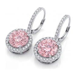 Boucles d'oreilles en diamant rose 2 carats de laboratoire Halo rond en Or Blanc 14 carats