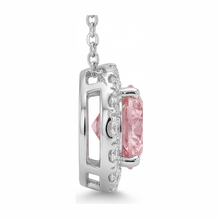 Collier Pendentif Halo Rond en Diamant Rose de laboratoire 2 Carats Or Blanc 14 Carats