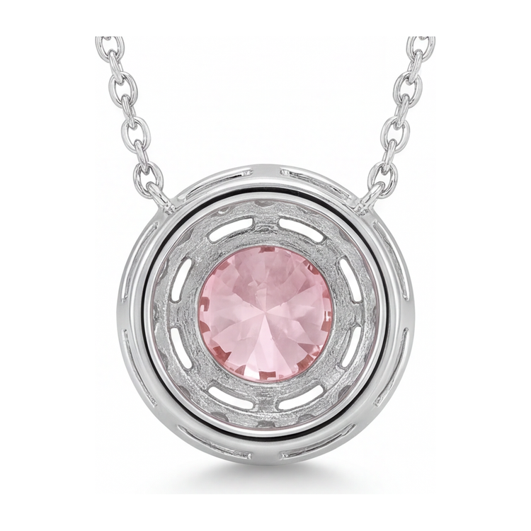 Collier Pendentif Halo Rond en Diamant Rose de laboratoire 2 Carats Or Blanc 14 Carats